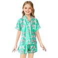 thumbnail image 2 of NAFUU Girls 2 Piece Outfits Summer Bow Tie Print Short Sleeve Lapel Shirts With Pocket And Shorts Comfortable Breathable Sleep Set Outfits For Girls 6-7 Years, 2 of 4