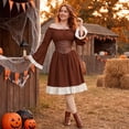 thumbnail image 5 of Renaissance Dresses for Women Gothic Witch Dress Off Shoulder Bell Sleeve Lace Up Corset Tiered Ruffle Medieval Peasant Gothic Halloween Dress Brown XL, 5 of 8