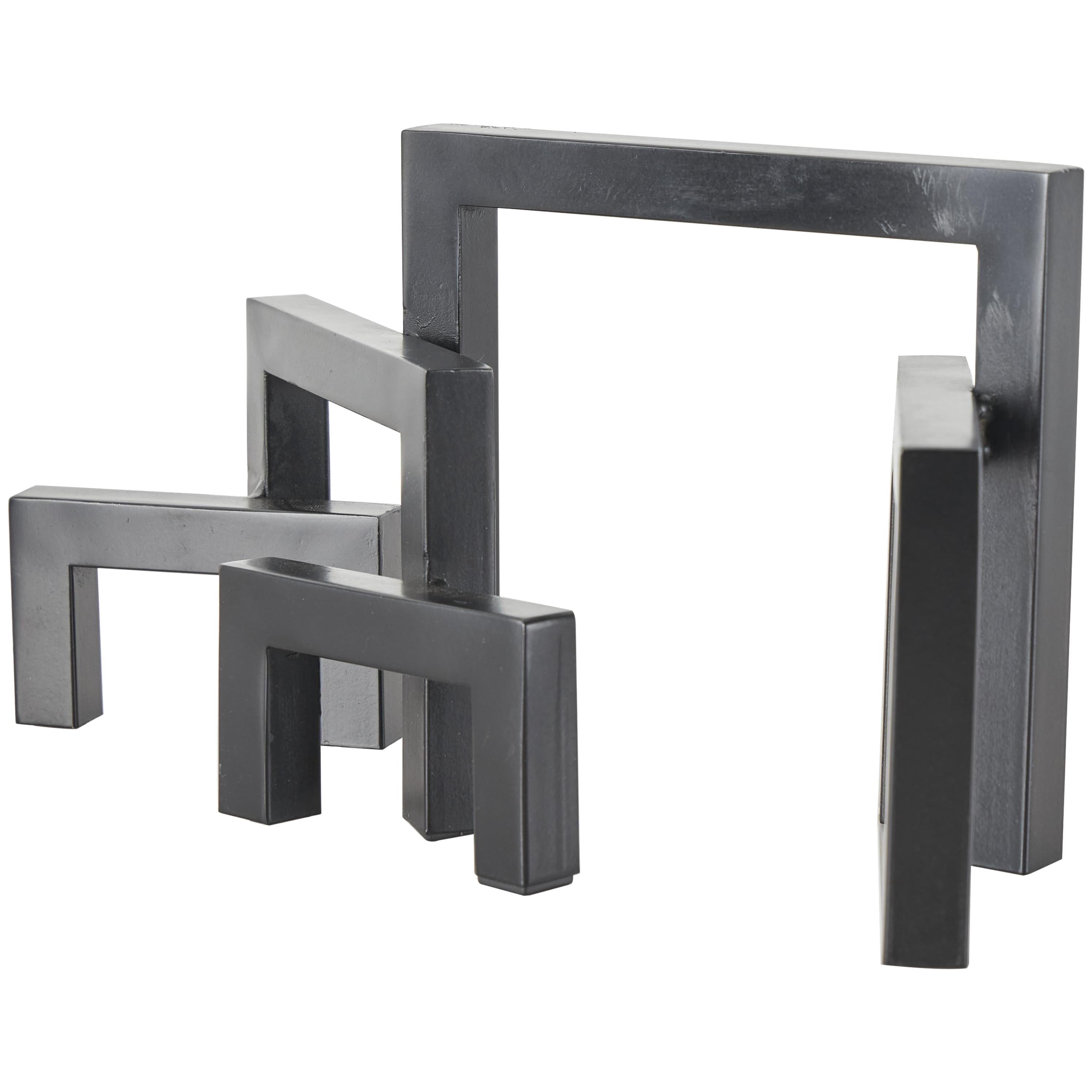 13" x 7" Black Metal Abstract Square Arched Geometric Sculpture, by DecMode