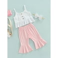 thumbnail image 3 of Franhais Toddler Baby Girl Summer Clothes Set, Solid Knit Sleeveless Button Vest + Flare Long Pants + Bow Headband, 3 of 9