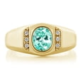 thumbnail image 2 of Gem Stone King 1.26 Ct Blue Apatite White Created Sapphire 18K Yellow Gold Plated Silver Men's Ring, 2 of 6