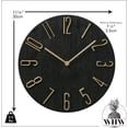 thumbnail image 4 of MId-Century Modern Wall Clock, Quartz Movement, Black with Gold Numerals and Hands, 11.75 D x 1.5 H inches, .5 lbs. (30 D x 3.5 H cm, 260 grams), 4 of 6