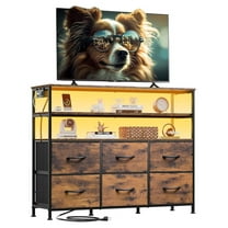 TV Stand for 40, 45 inch TV, Entertainment Center with & Charging Station, TV Media Console Table with 6 Fabric Drawers and Open Shelves for Living Room, Hallway, Rustic Brown