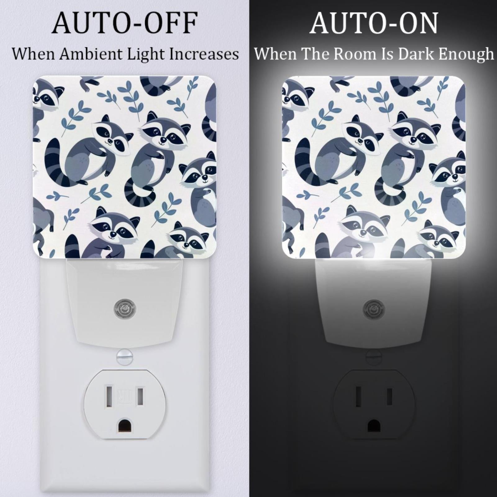 PhooArto Cartoon Raccoons Patterns Plug in LED Night Light Auto Sensor Dusk to Dawn Decorative Night for Bedroom, Bathroom, Kitchen, Hallway, Stairs, Baby's Room, Energy Saving
