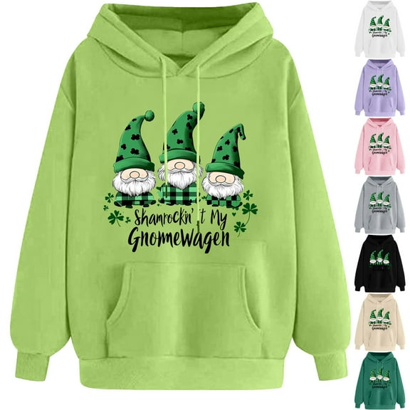VBTAPA Women's St. Patrick's Day Hoodies Clover Shamrock Print Casual Sweatshirt Drawstring Long Sleeve Hooded Pullover Tops with Pocket Army Green L