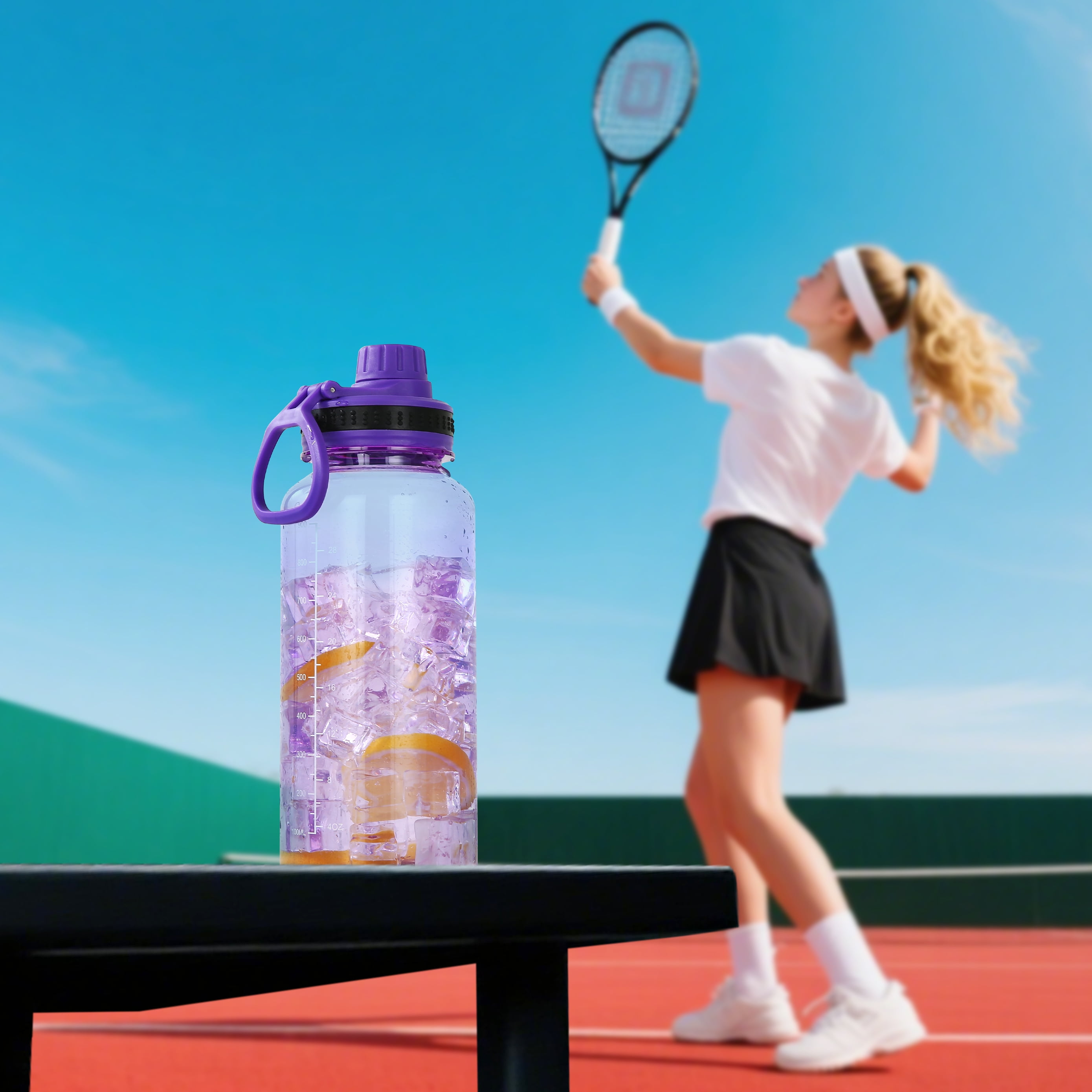 Mainstays 34oz Purple Plastic Wide Mouth Sports Water Bottle with Twist Top Lid, MS Black Sports Bottle