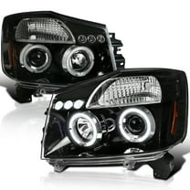 Spec-D Tuning Jet Black LED Halo Projector Headlights Compatible with 2004-2015 Nissan Titan, 2004-2007 Nissan Armada, Left   Right Pair Headlamps Assembly