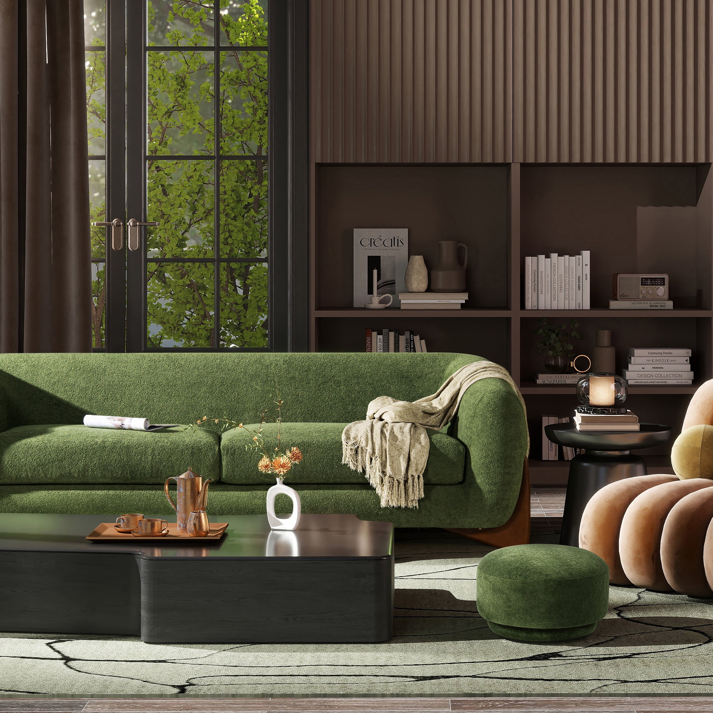 Jennifer Taylor Home Fuji 15" Mushroom Footstool Ottoman, Moss Green Fleeced Teddy