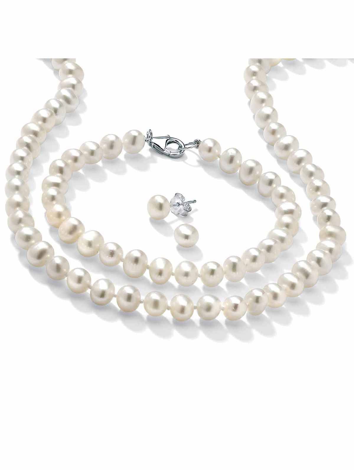 7-8mm Natural White Color Freshwater Pearl Necklace Bracelets Jewelry 1 Set 