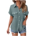 thumbnail image 3 of STETMN Women's Cotton Gauze Blouse Casual Roll Short Sleeve Shirt Collared Button Down Shirts with Pockets for Officewear, 3 of 6