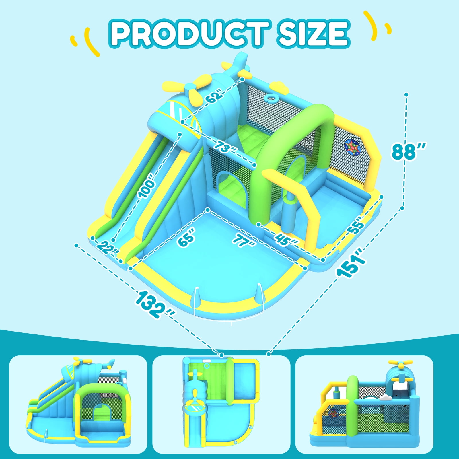 Inflatable Bounce House Water Slide,12 in 1 Play Areas for Kids with Airplane Bouncy,Climbing Wall,Deep Pool,Water Cannon,Ball Dart for Outdoor Indoor