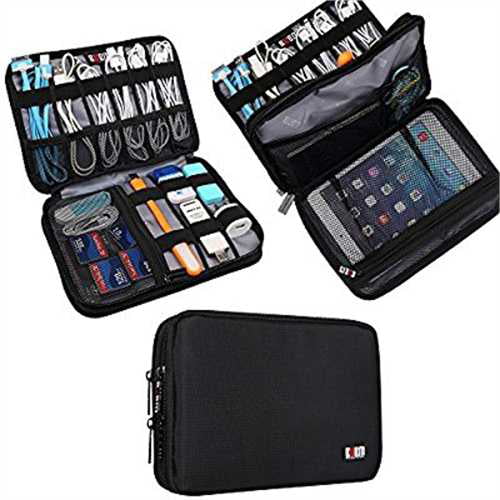 Double Layer Travel Gadget Storage Bag for Cables BUBM Electronic Organizer USB Flash Drive Cord Medium,Black Power Bank and More-a Sleeve Pouch for 7.9 iPad Mini 