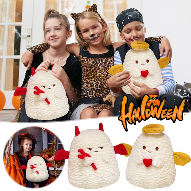 Almohada de felpa Soft Ghost | Juguete de animal de peluche Spooky Devil Angel | Decoración linda kawaii | Almohada decorativa de Halloween | Muñeco de peluche divertido | 13.8 pulgadas | Regalo