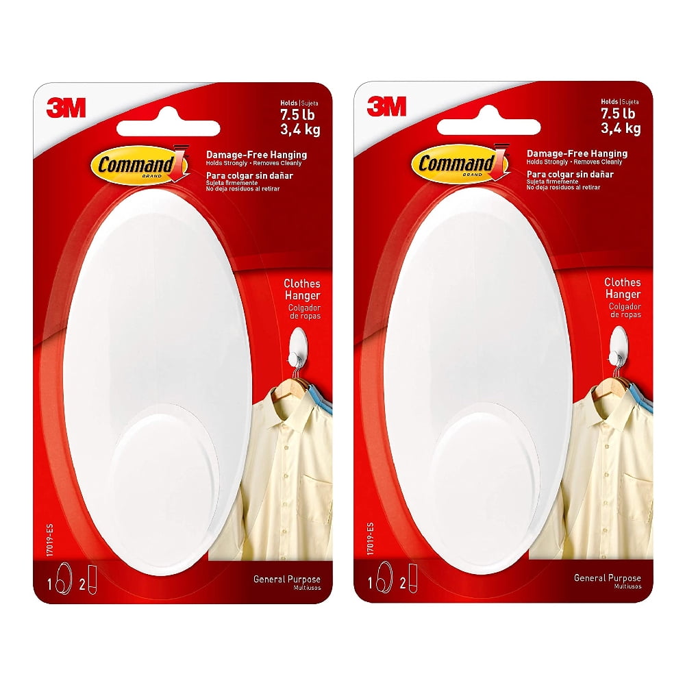 Command Clothes Hanger Large Adhesive Hooks 1 Hanger 2 Strips White, 2 Pack