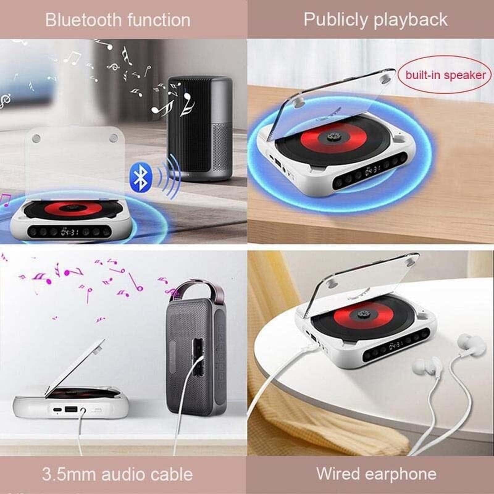 CD Player with Bluetooth, Rechargeable Compact CD Player Built-in HiFi Speakers, Portable CD Player for Home/Car, Supports CD/AUX/USB and Repeat Modes, Headphones, LCD Screen