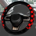 thumbnail image 5 of Checkered Plaid Car Steering Wheel Cover Protector Fluffy Plush Red-Black Universal Non-Slip Warm 15'' Elastic, 5 of 7