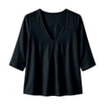 thumbnail image 4 of Womens Deep V Neck Top Flowy Swing Shirt, Long Sleeve Shirts for Women Blouses Beach Tops Black M(M), 4 of 9
