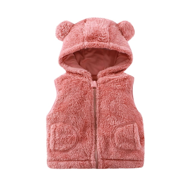 Veste Sans Manches en Sherpa à Capuche pour Garçons et Filles 0-3T Automne Hiver Rose