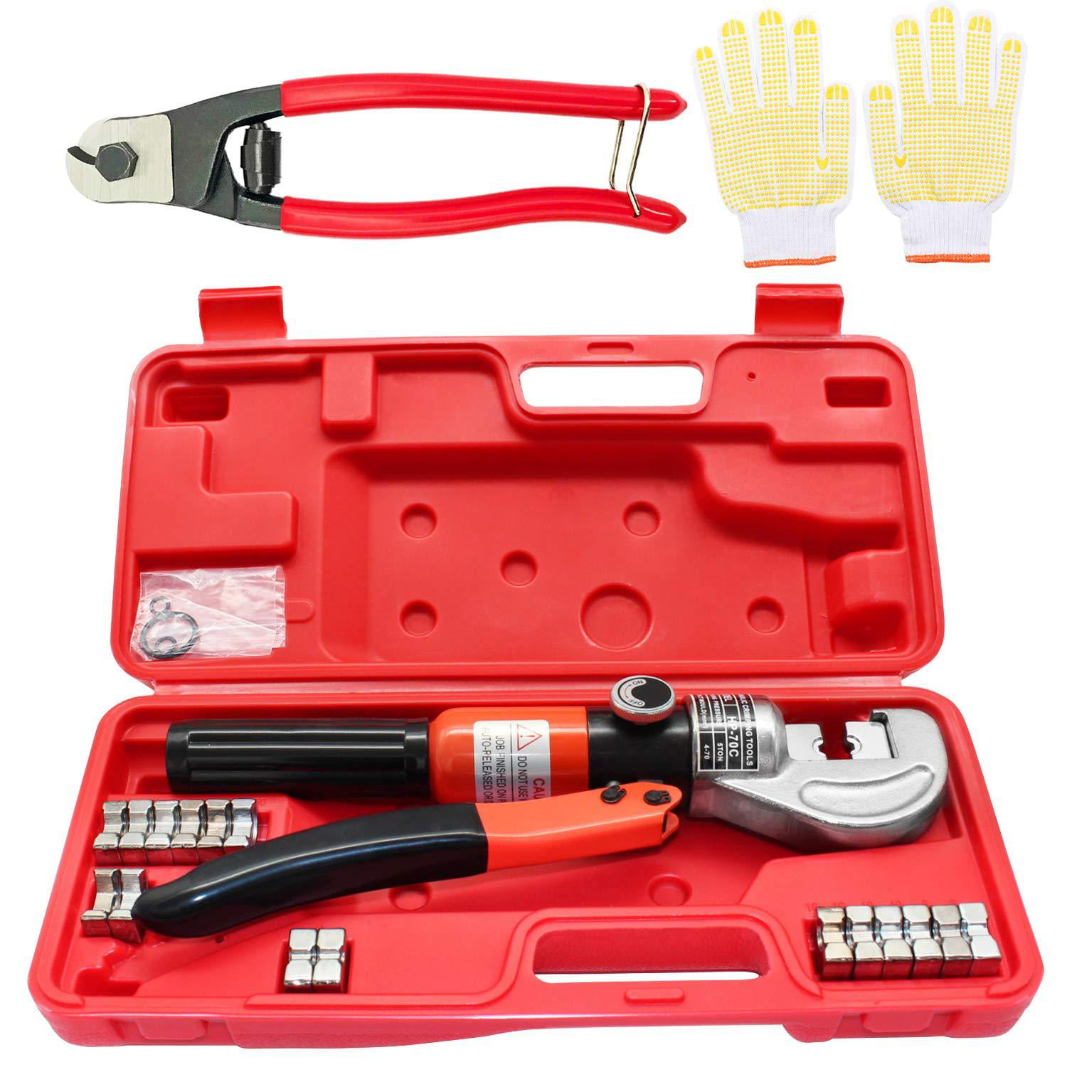 Hydraulic Hand Crimper Tool Hydraulic Wire Crimping Tool Work Gloves Carrying Case 9 set Dies Hydraulic Crimping Tools Cable Cutter 10 Ton Cable Crimper Cable Crimper Kit