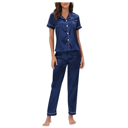 

ELFINDEA Women s Casual Homewear Lapel Solid Color Long Sleeve Pants Pajama Set