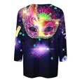 thumbnail image 4 of Cavosen Mardi Gras Women's Tops and Blouses 3/4 Sleeves Carnival Mask Graphic Print Blouse Crewneck Party Holiday Shirts Comfy Stylish Festival Tops Dressy Party Funny T-Shirt Purple M, 4 of 5