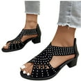 thumbnail image 4 of Viluyesy Women's Low Heeled Sandals, Rhinestone Open Toe Zipper Back Fashion New Style Shoes Black, 4 of 9