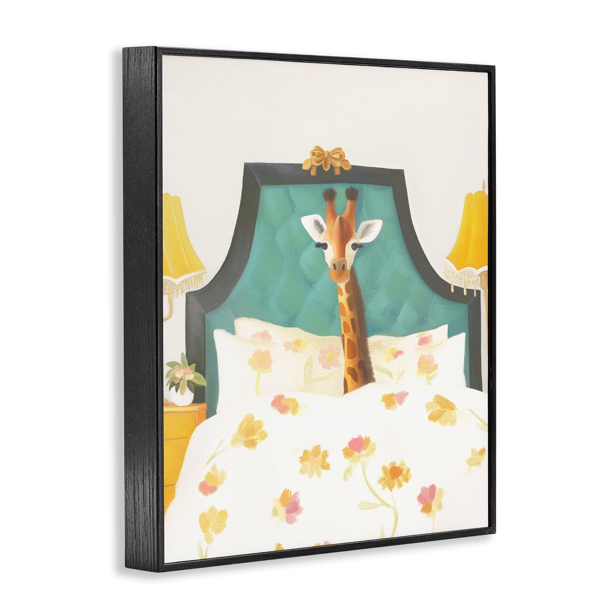 Good Morning Giraffe in Bed Black Framed Giclee Art, design by Leah Straatsma