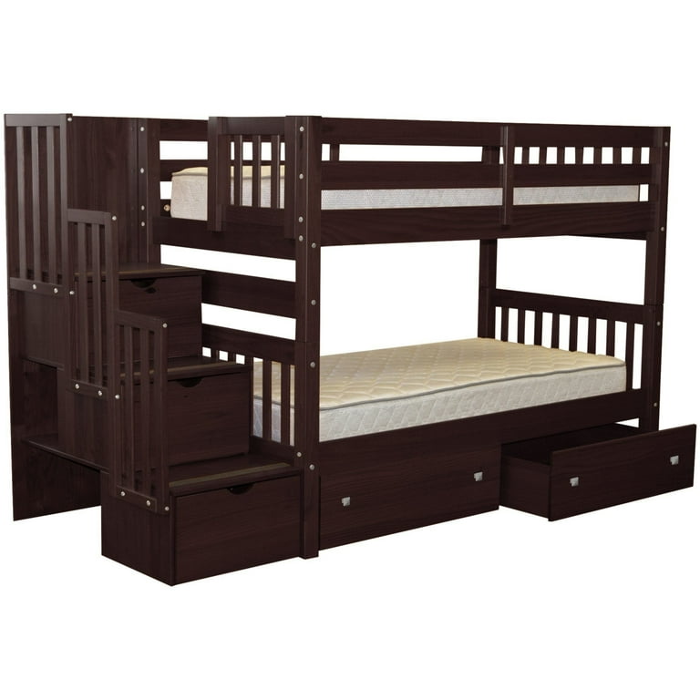 Bedz king stairway bunk beds twin over twin with 3 drawers online in the steps