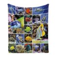 thumbnail image 1 of Ocean Soft Flannel Fleece Throw Blanket, Collage of Underwater Photos with a Group of Tropical Art Fish Oceanic Pattern, Cozy Plush for Indoor and Outdoor Use, 50" x 70", Yellow Blue, by Ambesonne, 1 of 6