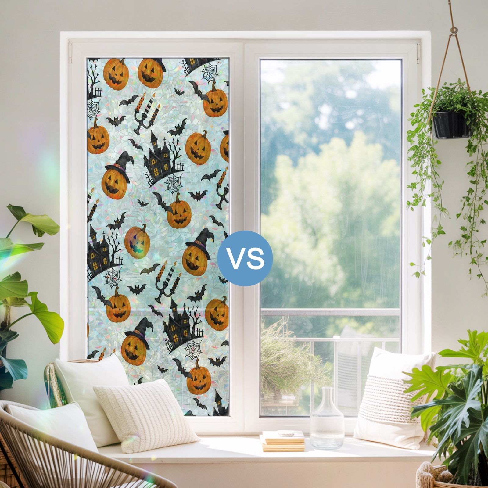 Halloween Window Privacy Film, Vintage Carved Pumpkin Haunted