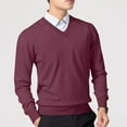 thumbnail image 3 of WAENQINLA Men's V Neck Knit Sweaters Lightweight Basic Pullovers Casual Slim Fit Jumpers Long Sleeve Knitted Top Wine XS, 3 of 5