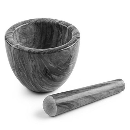 Modern Innovations Grey Marble Mortar and Pestle Bowl Set Natural Stone Grinder for Spices, Seasonings, Pastes, Pestos and (Best Mortar And Pestle For Guacamole)