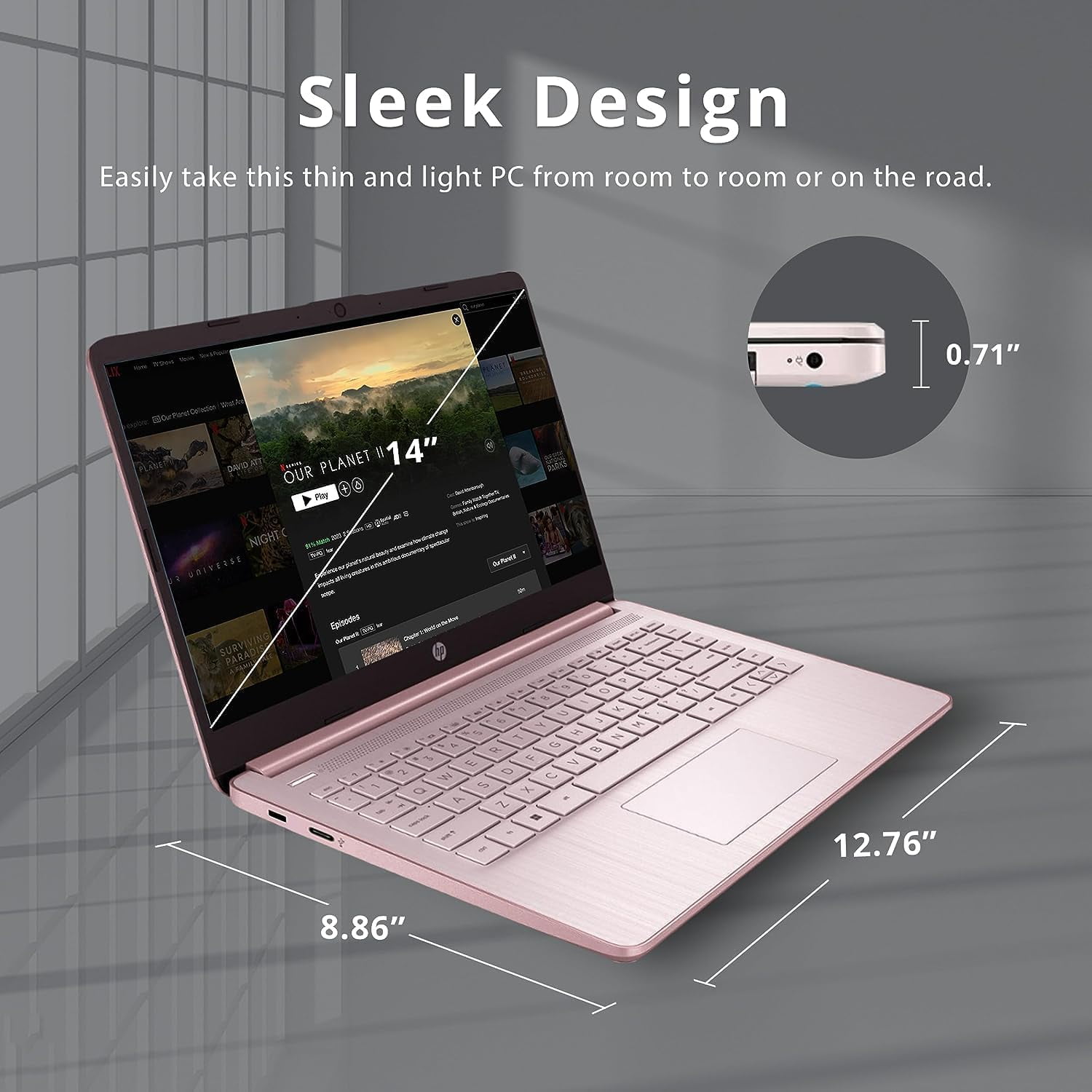 HP Stream 14" HD BrightView Laptop, Intel Celeron N4120 Processor, 16GB RAM, 64GB SSD, Intel HD Graphics, 720p Webcam, 1 Year Office 365, Pink, Win 11, 32GB Hotface USB Card