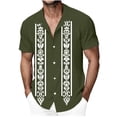 thumbnail image 2 of HAOTAGS Men's Short Sleeve Vintage Shirt, Cuban Collar Button Up Shirt Floral Print Casual Summer Shirt Breathable Blouse Army Green S, 2 of 4