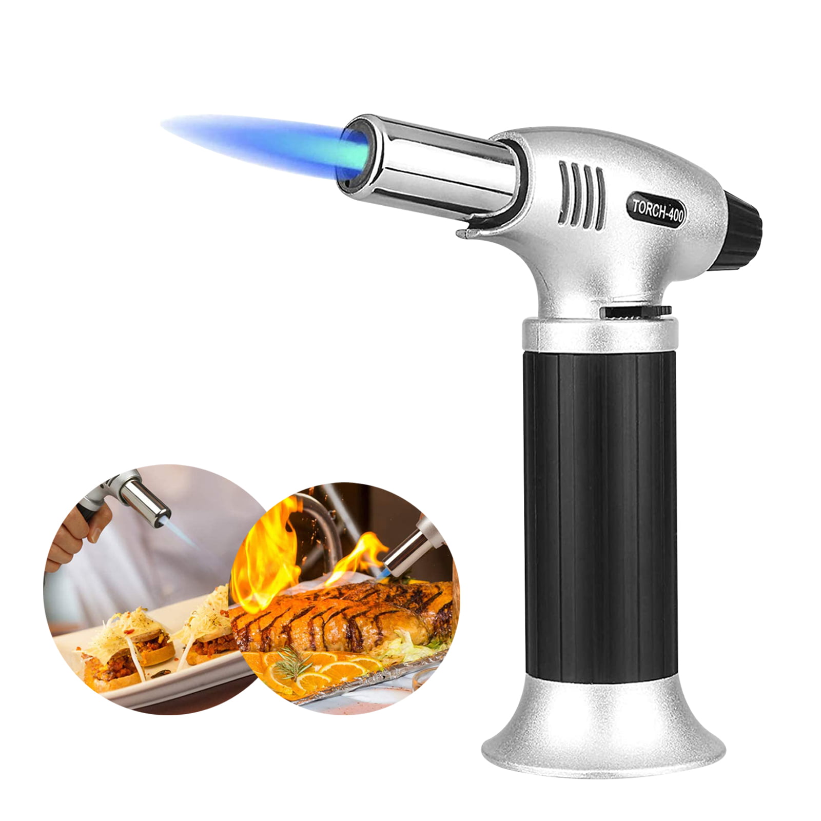 Butane gas not include Baking Sondiko Refillable Torch Lighter with Adjustable Flame Continuous Flame Function Blow Torch Culinary Torch for Creme Brulee Dessert BBQ Butane torch Cooking 