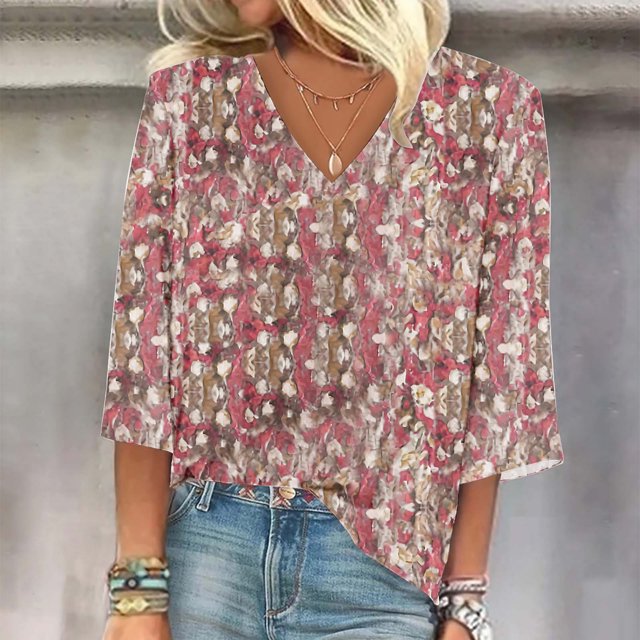 ICHUANYI Clearance Women's Long Sleeve Summer V Neck Sexy Casual Tops Regular Printed Blouse Tops(Watermelon Red, M) ICHUANYI WER2023081405612