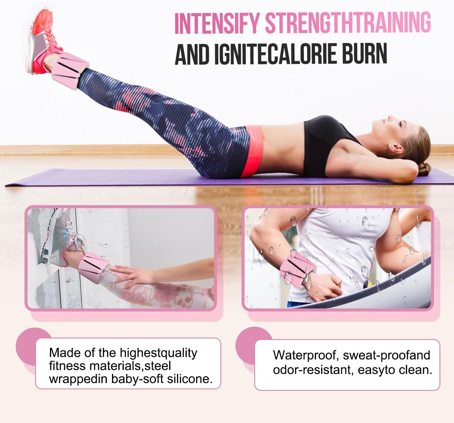 GoXteam Ankle Weights Set of 2 (1lb Each) Adjustable Wrist Weights for Women Men Wearable Arm Leg Weight for Pilates, Running, Walking, Workout, Yoga,Pink