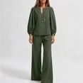 thumbnail image 7 of MLCDZ Elegant Cotton Linen 2 Piece Outfits for Women Long Puff Sleeve V Neck Blouse with Straight Leg Pants Business Casual Sets with Pockets, 7 of 7