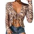 thumbnail image 1 of Moda mujer manga larga rayas cuello en V vendaje Casual camiseta Tops blusa Fridja  bvmnju3575, 1 of 9