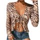 thumbnail image 1 of Moda mujer manga larga rayas cuello en V vendaje Casual camiseta Tops blusa Fridja  bvmnju3572, 1 of 9