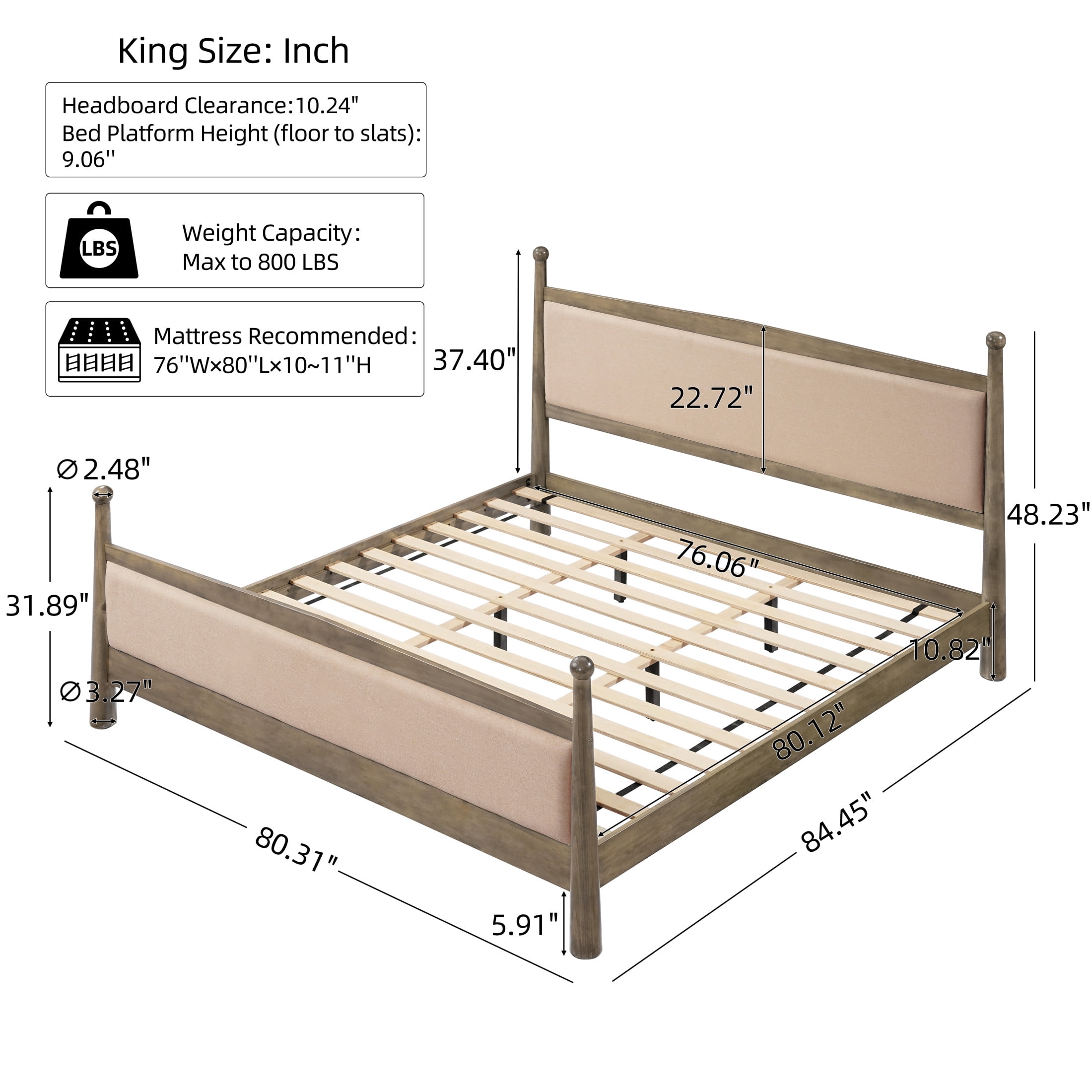 Christopher Knight Home Farmhouse King Platform Bed Frame with Upholstered Headboard, Antique Oak