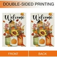 thumbnail image 3 of Welcome Fall Pumpkin Sunflower Garden Flag Double Sided, Autumn Harvest Mason Jar Scarecrow Decorative Yard Outdoor Home Small Decor, Maple Leaves Crow Burlap Outside House Decoration 12.5 x 18, 3 of 6