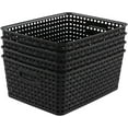 thumbnail image 1 of Qqbine Plastic Woven Baskets for Cupboard, Plastic Storage Baskets Rectangle, Black, 4-Pack, 1 of 7