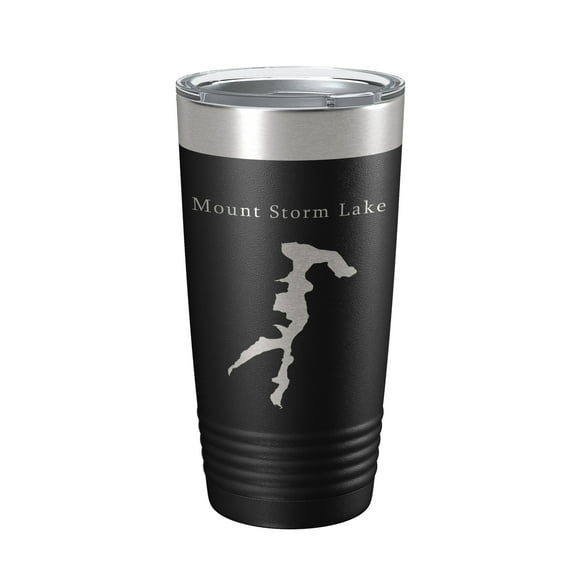 Mount Storm Lake Map Tumbler Travel Mug Insulated Laser Engraved Coffee Cup West Virginia 20 oz Black