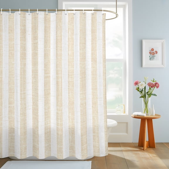 Cream Stripes Shower Curtain, Modern Abstract Linens Farmhouse Waterproof Washable Shower Curtain for Bathroom Bathtub Partition Bath Decoration Set with Hooks 72x72in