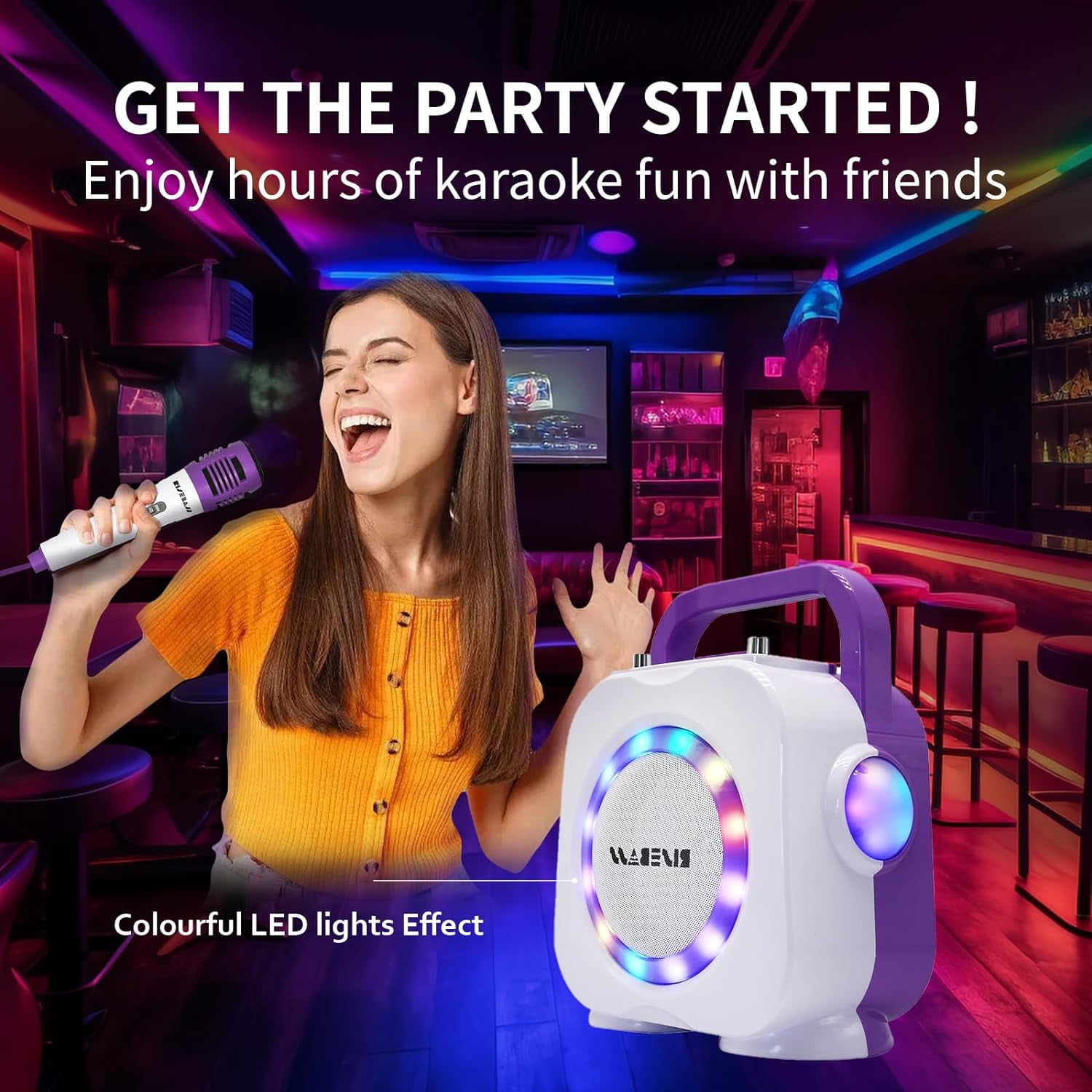 Rise Bass Unisex Karaoke Machine for Adults and Kids with Two Wireless Microphones