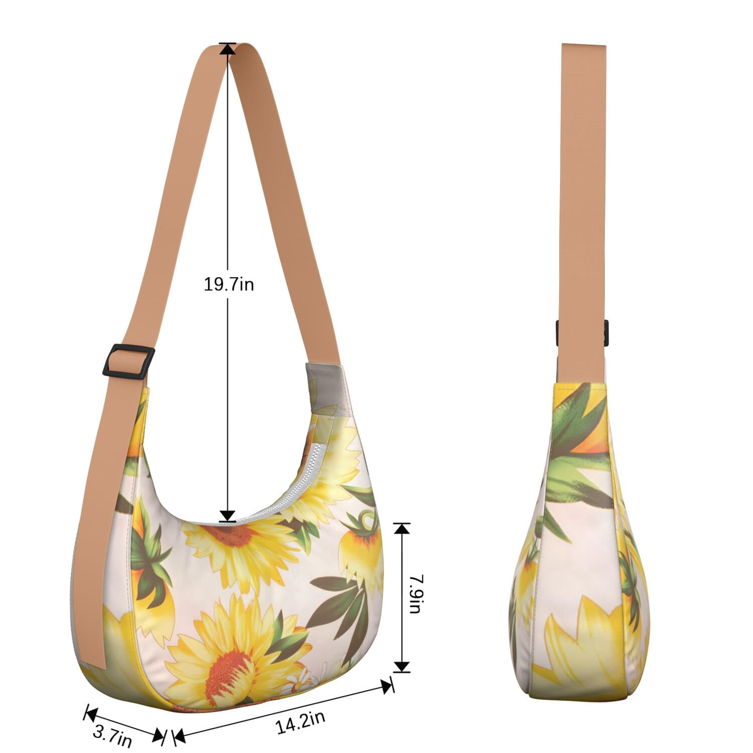 Casual Crossbody Purse for Women – Lightweight & Spacious, Boho Sunflower and Butterfly Floral Print, Rustic Vintage Country Style, Water-Resistant Durable Purse