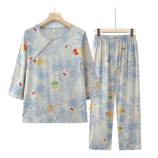 Qiopertar Liquidation à Moins de 5$ Blouse Longue Décontractée à Col Rond Imprimé Mode Short Ensemble de Pyjama Grandes Économies de Vacances!