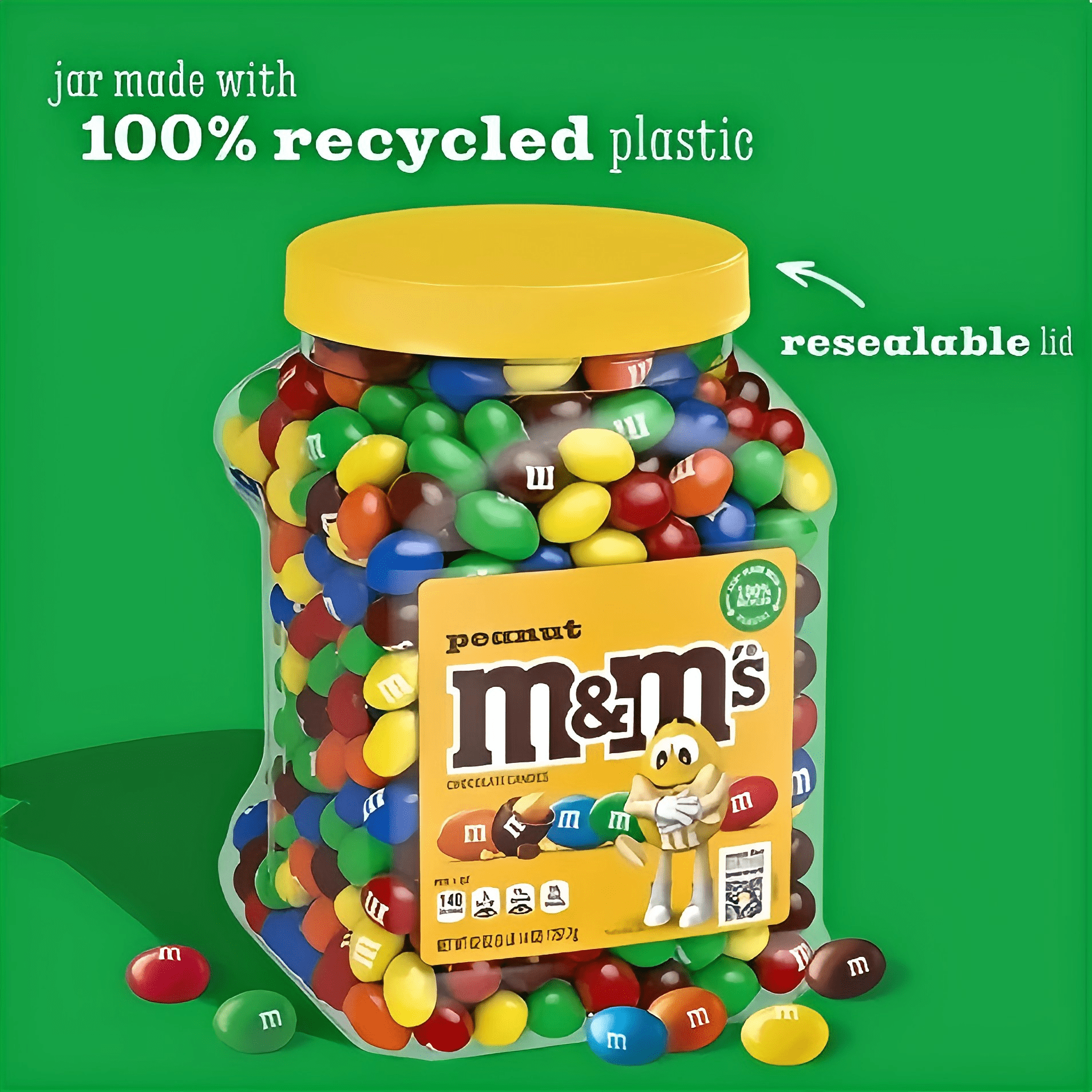 M&M'S Peanut Milk Chocolate Candy, 62 oz. Resealable Jar – Perfect for Snacks, Baking & Celebrations