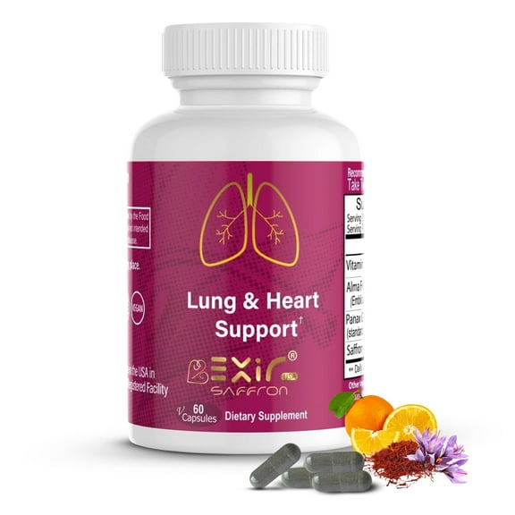 EXIR Lung Health Immune Support Supplement, Detox & Deep Breathing - Saffron Vitamin C, 60 Capsules